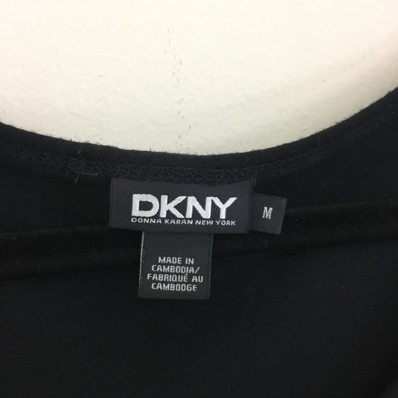 DKNY Black Round Neck Long Sleeve Top Overlap Bottom Size Medium Stretch/Comfort - Picture 7 of 11